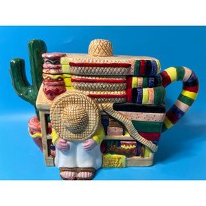 Siesta Cardinal 1995 Ceramic TeaPot Mexican Hand Painted Decorative Cactus Gift